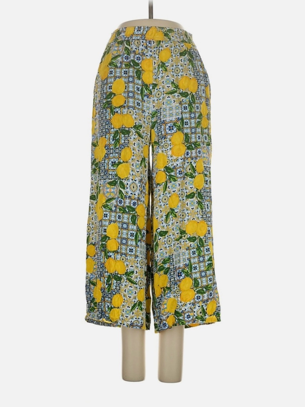 Primark Women Yellow Lemon Print Wide-Leg Pants, size 10